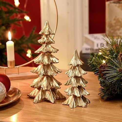 FESTGLOX Gold Christmas Tree Figurines,Small Resin Christmas Tabletop Trees - Image 6