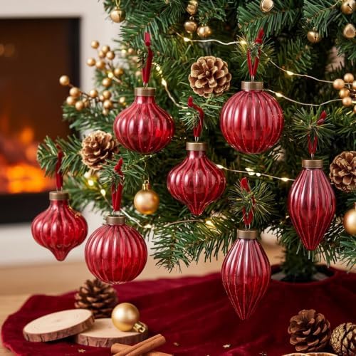 Civaner 9 Pcs Vintage Neutral Christmas Ball Ornaments, Burgundy - Image 6