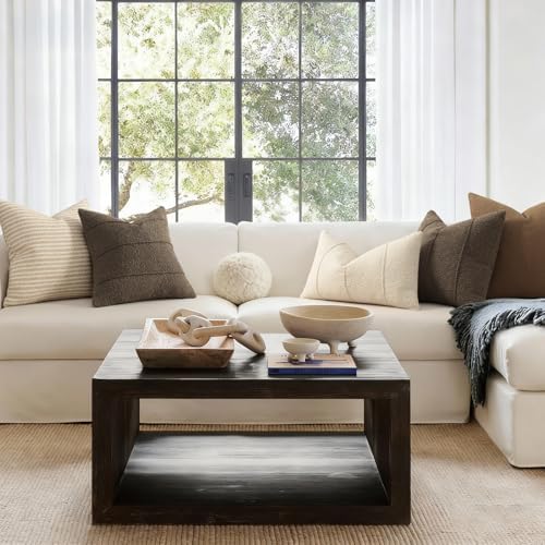 YCOLL Textured Boucle Throw Pillow Covers 24x24 Pack of 2 - Soft Neutral Striped Cushion Covers, Cozy Accent Decorative Pillow Covers for Couch, Sofa, Bed, Living Room (Brown) - Image 3