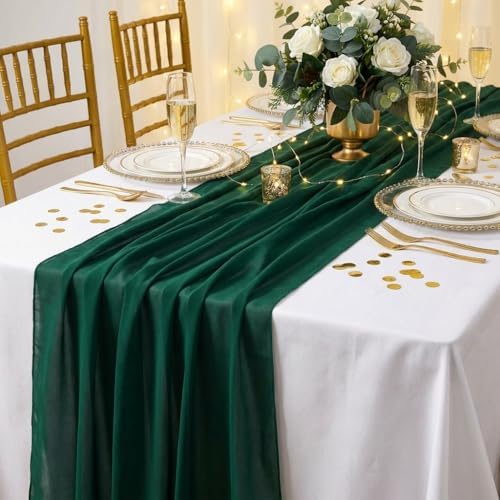 Emerald Green Chiffon Table Runner 15 Pieces 10Ft Boho Christmas Runners - Image 2