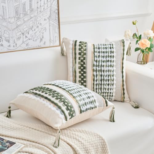 Chenille Striped Textured Boho Throw Pillow Covers 18x18 Set of 1 - Image 3