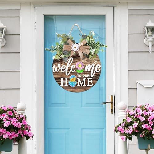 Interchangeable Welcome Sign for Front Door with 4 Seasonal Wreaths 21 Changeable Icons, Farmhouse Rustic Outdoor Welcome Signs Porch, Spring Winter Fall Decorations for Home House Warming Gifts - Image 3