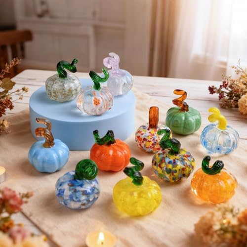 12 Pack Small Hand Blown Glass Pumpkins for Decorating - Image 4