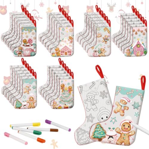 Zhanmai 24 Pcs Color Your Own Christmas Stocking Kit, Pastel Gingerbread by Zhanmai