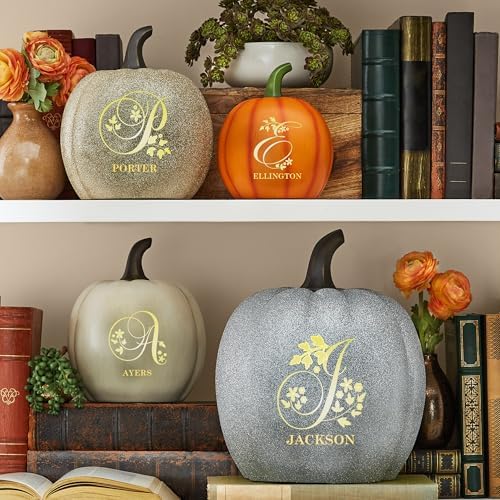 Let's Make Memories Personalized Pumpkin for Halloween - Custom Jack O Lantern With Your Name - Fall Decor - Light Up Pumpkin for Indoor/Outdoor Use - Floral Name and Monogram - Small - Silver Glitter - Image 2
