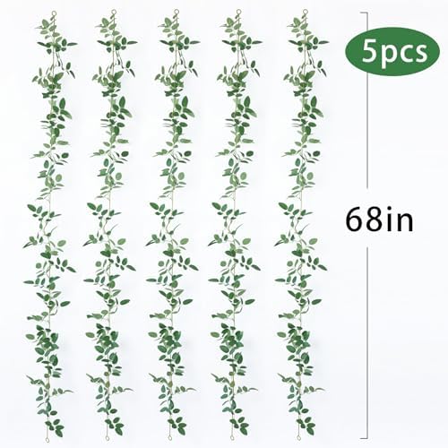 mizii 5 Packs 340" Artificial Vines Garland Fake Vine with Small Green Leaves Silk Rose Leaf Faux Hanging Plants Greenery Decoration for Outdoors Indoor Table Centerpieces Wedding Decor (Rose Leaves) - Image 2