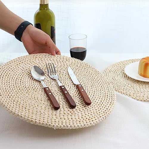 YRMT Round Woven Placemats Set of 6 Corn Husk Woven Placemat Braided Straw Water Hyacinth Place Mats for Dining Table, Wedding, Natural 13.8" in - Image 3