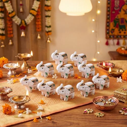 12 Pcs Indian Return Gift Bulk for Pooja, White Elephant Statue - Image 3