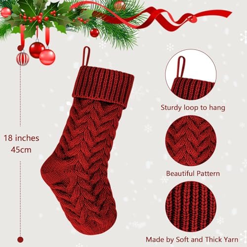 Pack 6,18" Unique Burgundy Knit Christmas Stockings Style3 - Image 5