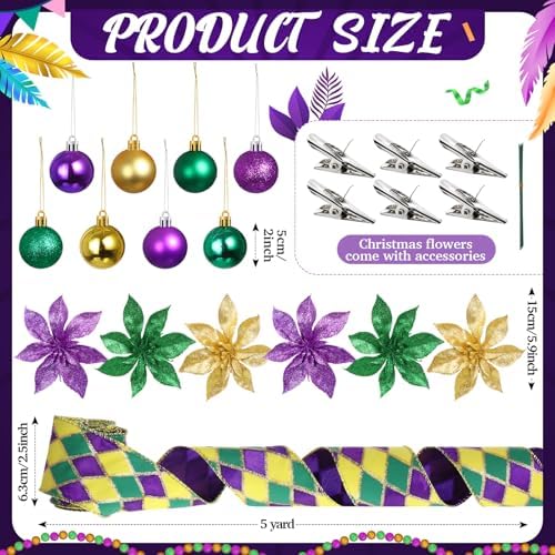 Halfchet 43 Pcs Mardi Gras Theme Tree Decoration Mardi Gras Theme Tree Hanging Ornament Carnival Purple Green Gold Decoration for Carnival Party Decor - Image 2