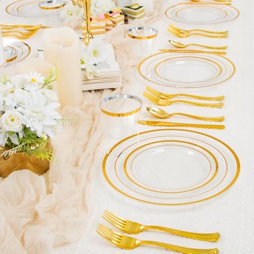 WELLIFE 600 PCS Clear Gold Disposable Dinnerware Set for 100 Guests - Image 2