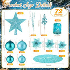 Realspring 72 Pieces Christmas Tree Ornament Set Xmas Assorted Decorations Bulk Glitter Poinsettia Berry Picks Topper Star Sequin Tree Skirts for Home Wreaths Holiday Party Favors (Turquoise) - Image 2