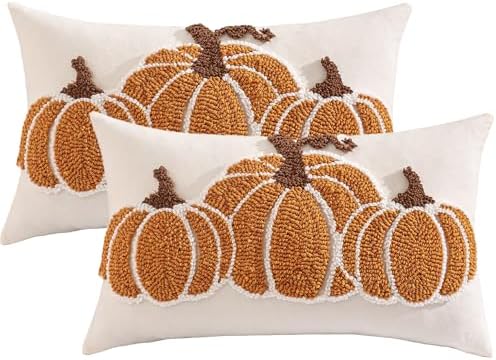 Fall Pillow Covers 12x20 Set of 2 Halloween Decor Orange Pumpkin by Tosleo