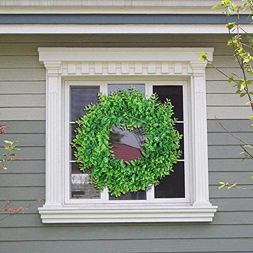 U'Artlines 23.6inch Front Door Boxwood Wreaths, Spring Summer Green Wreath - Image 6