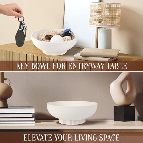 Deobath Large Resin Pedestal Decorative Bowl - Modern Handicraft Bowls for Home Decor - Fruit Bowl for Kitchen Counter - Key Bowl for Entryway Table,Off White Cream - Image 5