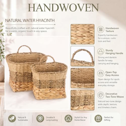 11.6 & 9.6 Inch Set of 2 Handwoven Wicker Hanging Baskets, Boho Wall Decor - Image 6