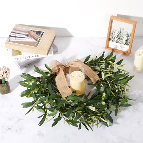 Olive Wreath for Front Door, 19'' Real Touch Door Wreath with Fruits - Image 4