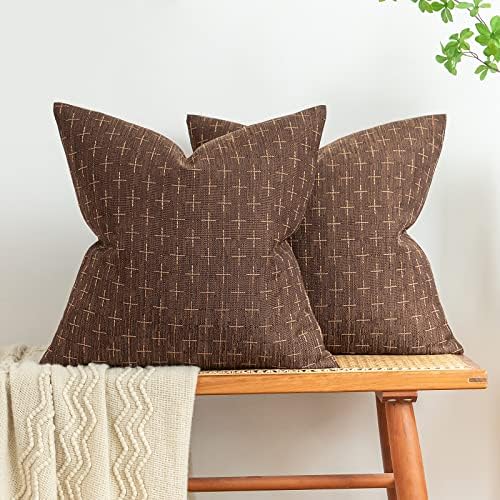 MIULEE Pack of 2 Decorative Vintage Burlap Linen Euro Sham Brown Throw Pillow Covers for Sofa Couch Bed 24x24 Modern Farmhouse Pillowcase Rustic Woven Textured Cushion Cover Inch Dark Coffee by MIULEE