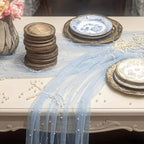 Light Blue 10 Pcs Pearl Gauze Table Runner 120 Inch 10ft Pearl Sheer Tulle Table Cloth Centerpieces for Home Wedding Birthday Bridal Baby Shower Party Favor Holiday Dining Decorations - Image 5