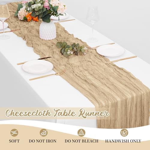 16 Pack Beige Cheesecloth Table Runners 20x120 Inch Gauze Table Runner Cheese Cloth 10FT Beige Table Runner Rustic Sheer Runner for Wedding Birthday Party Baby Shower Table Decor - Image 6