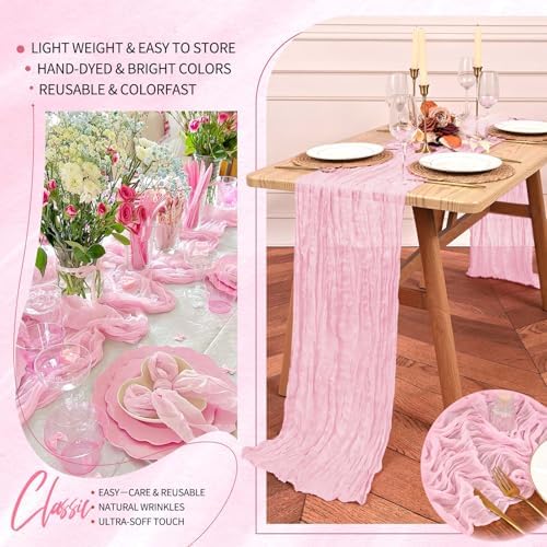 30 Pack Cheesecloth Table Runner 10FT Light Pink Table Runner Boho Gauze Cheese Cloth Table Runners Long Rustic Sheer Table Decorations for Wedding Party Baby Bridal Shower Birthday Holiday Home - Image 5