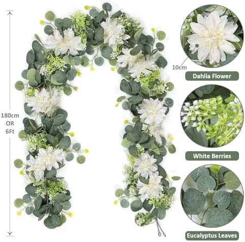 Dremisland Artificial Flowers Garland Eucalyptus Garland with Dahlia Flower - Image 3