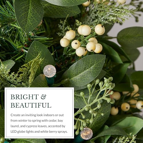Balsam Hill Outdoor White Berry Cypress Christmas Wreath - Bright & Beautiful Front Door Wreath with Battery-Powered LED Globe Lights, 28" - Image 5