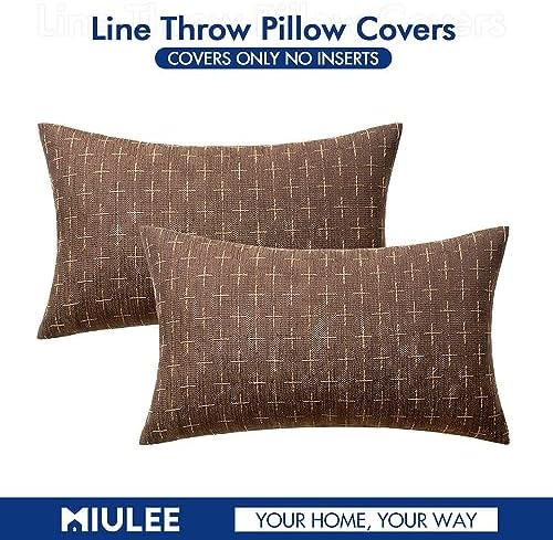 MIULEE Pack of 2 Decorative Vintage Burlap Linen Brown Throw Pillow Covers Modern Farmhouse Pillowcase Rustic Woven Textured Cushion Cover for Sofa Couch Bed 12x20 Inch Dark Coffee - Image 6