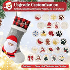 Personalized Christmas Stockings with Embroidered Name & Monogram,Custom 3D Xmas Character Stocking 4 Pack 18” Large,Santa,Snowman & Reindeer Fireplace Hanging Red Burlap Plaid Stockings(F) - Image 5