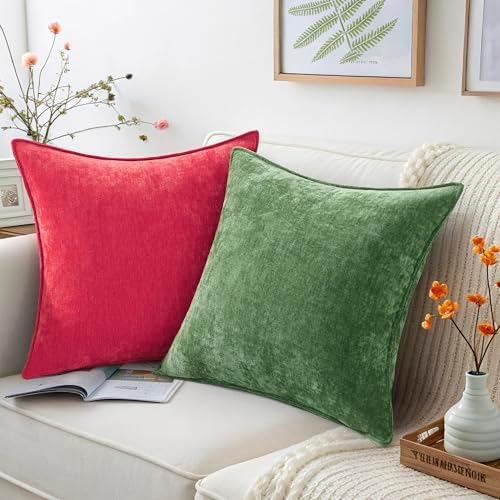decorUhome Chenille Red Velvet Throw Pillow Covers 26x26 Set of 2 - Image 5