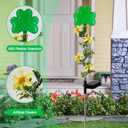 ST Patrick's Day Decorations Outdoor,2 Pack Shamrock Solar Light Yard Stake - Image 3