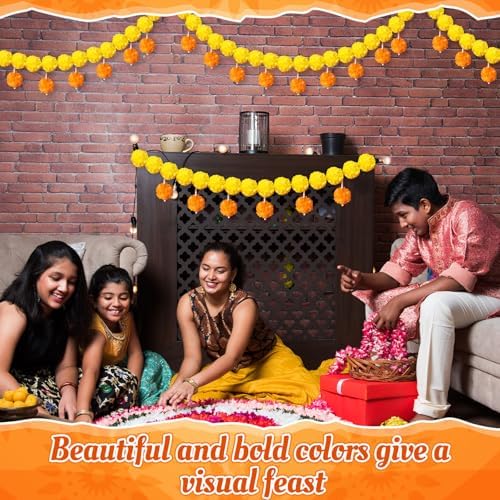 Riceshoot 3 Pcs Marigold Garland 4.6 ft for Day of The Dead Decor, Yellow - Image 6