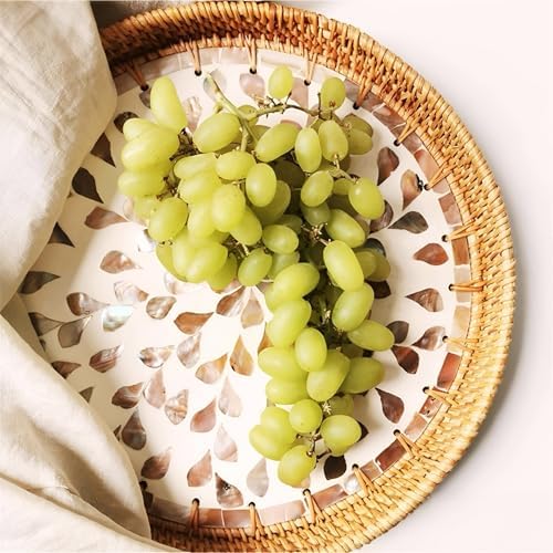 i-lan 3-Piece Round Rattan Serving Trays with Mother of Pearl Inlay – Handwoven Decorative Platters for Coffee Table, Vanity, Kitchen & Home Décor, Set - Image 5