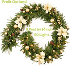 Pre-lit 9ft Christmas Garland with Gold Berries and Balls,Pine Cone,Golden Flower and 50 Battery Operated Soft White LED Lights with Timer,Artificial Holiday Decoration Door Outdoor - Image 2