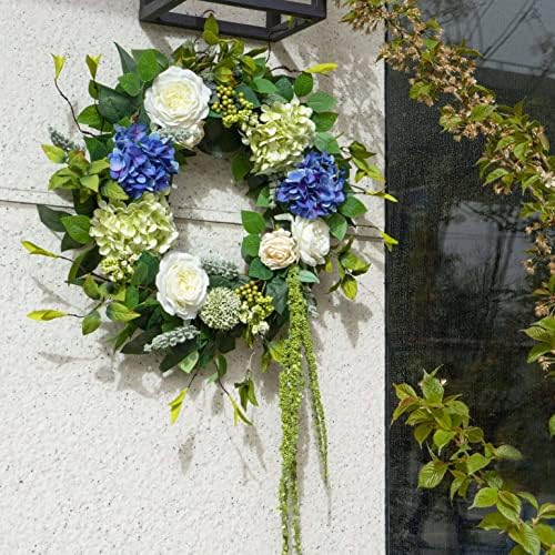Spring Summer Wreaths for Front Door 24 Inch Summer Wreath with Hydrangea, Rose & Peony Floral Spring Door Wreath with Lush Greenery for Indoor & Outdoor Seasonal Home Decor - Image 5