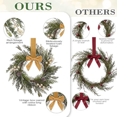 Riceshoot 12" Small Christmas Wreath for Chair Mini Cabinet Wreath with Bow - Image 4