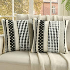 FUTEI 2 Pack Tufted Throw Pillow Covers Covers 50x50 cm,Black+White by FUTEI