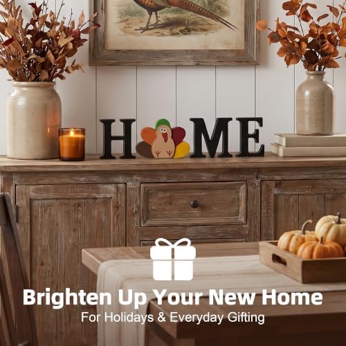 Glitzhome Interchangeable Home Table Signs with 13 Pcs Seasonal Icons, Wooden Changeable Home Sign for Holiday Decor, HOME Letter Sign Ornaments Set Interchangeable Holiday Decorative Shelf Blocks - Image 6