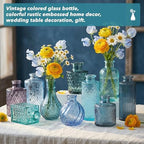 Colored Glass Vases Bulk 32 Pcs - Assorted Vintage Bud Vases for Wedding Centerpieces, Rustic Embossed Glass Bottles for Table Decor, Home Floral Arrangements with Blue Series (2-6 Inch) - Image 5