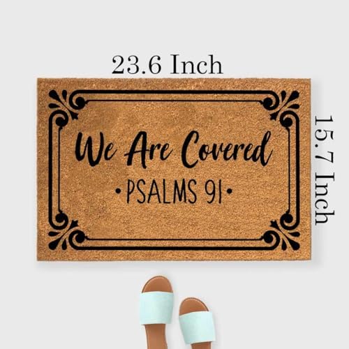 Funny Coir Doormat We Are Covered Psalms 91 Welcome Front Door Porch Patio Decor Doormats For The Entrance Way Outside Personalized Rugs with Heavy-Duty Back Non Slip Outdoor Mat 23.6 x 15.7 inch - Image 3