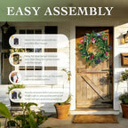 Solar Spring Wreath for Front Door 18inch 30LED Pre-lit Wreaths Spring Summer Decor Artificial Pansy Wreath for Outside Wall Home Decor Festival Farmhouse Decor - Image 3
