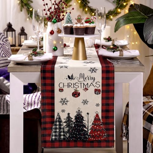 Remagr 6 Pack Christmas Table Runners, 13 x 72 Inch, Red Black Plaid Border - Image 4