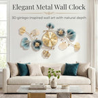47" 3D Ginkgo Leaf Metal Wall Clock for Home Wall Decor - Image 2