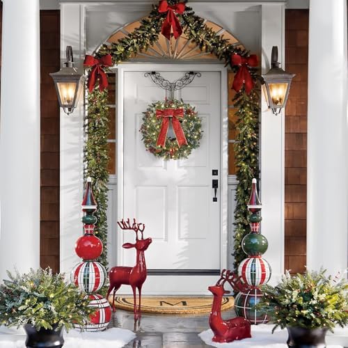 DiliComing 16-Inch Pre-Lit Winter Wreath - Large Christmas Door Wreath, Front Door & Window Decorations - Image 2