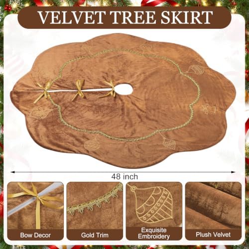 Blueweenly Brown Velvet Christmas Tree Skirt 48 in Vintage Tree Skirt - Image 2