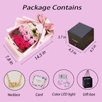 EIGHTOWN Roses Bouquet Artificial Flower - Preserved Red Flowers with Love Necklace for Her - Unique Gifts Valentine's Day, Mother's Day, Thanksgiving, Birthday, Anniversary… (Hotpink) - Image 3