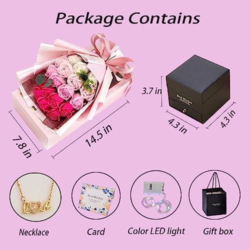 EIGHTOWN Roses Bouquet Artificial Flower - Preserved Red Flowers with Love Necklace for Her - Unique Gifts Valentine's Day, Mother's Day, Thanksgiving, Birthday, Anniversary… (Hotpink) - Image 3