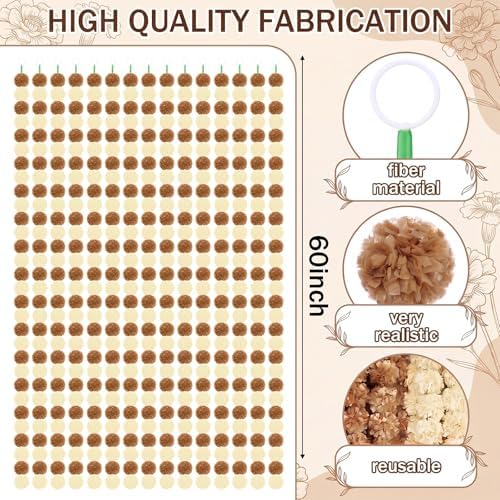 Giegxin 15 Pack 5ft Marigold Garland for Decor, Cream White, Brown - Image 2