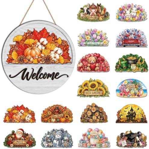 17PCS Interchangeable Welcome Sign for Front Door by TWINKLEMON