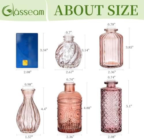 Glasseam Glass Bud Vases for Centerpieces, 10Pcs Pink Small Flower Vase Set - Image 3